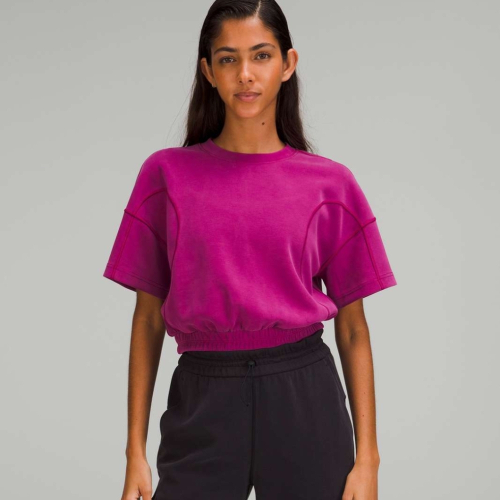 Vibrant Pink Boxy Crop Top with Short Sleeves
